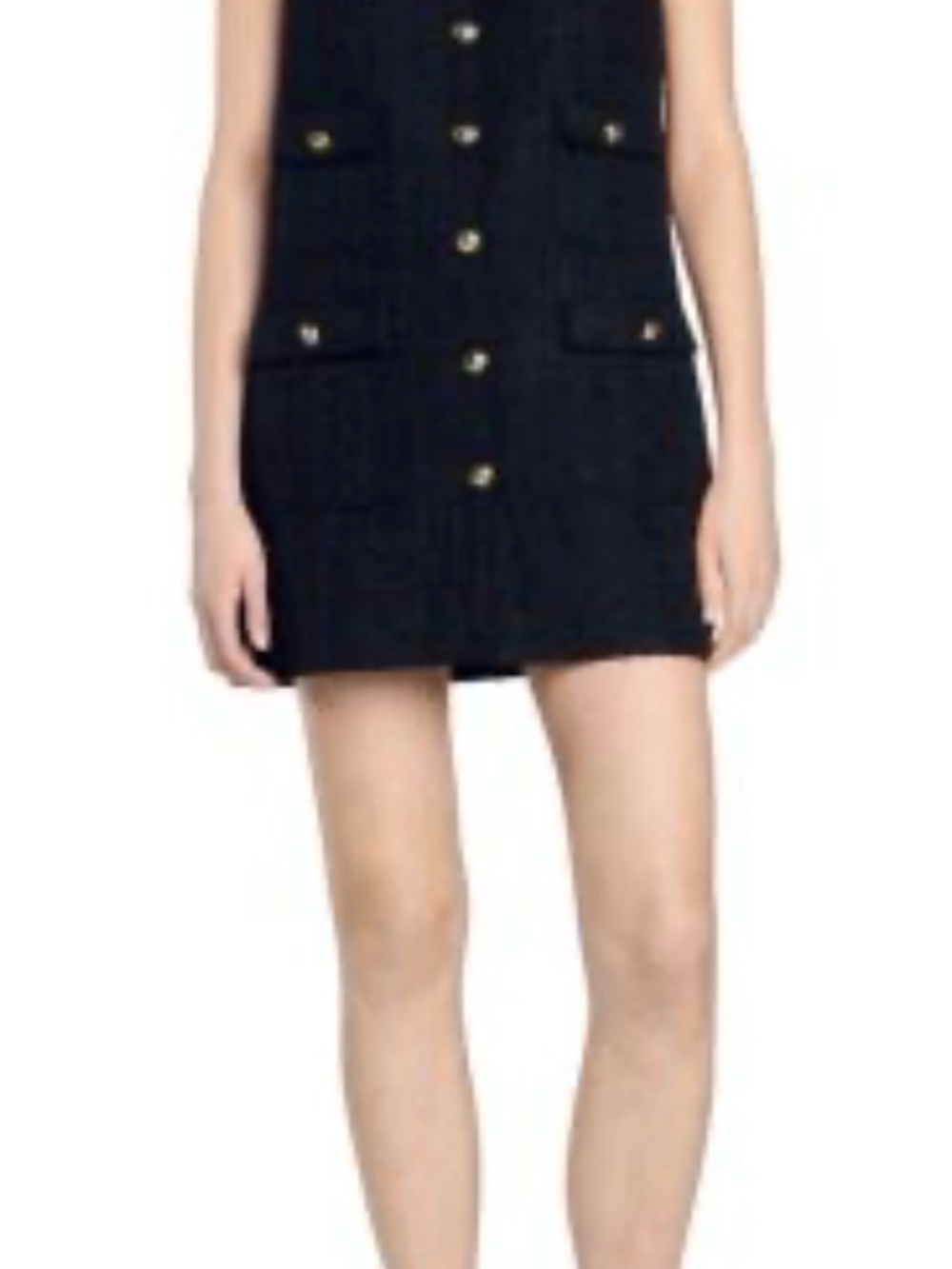 SANDRO Pippa Black Tweed Sleeveless Dress with Gold Buttons Size M - Picture 3 of 3